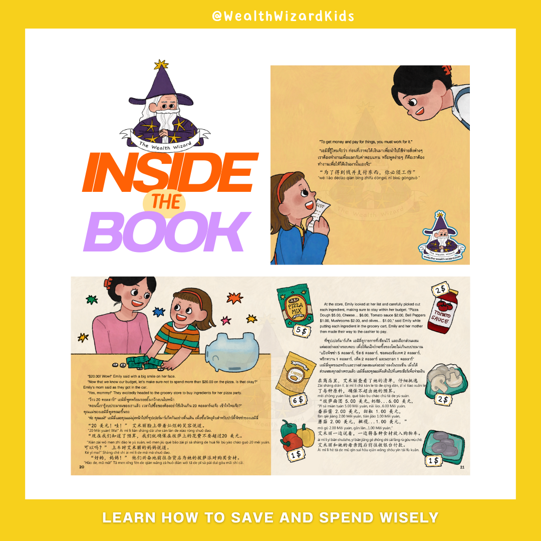 Story-based financial literacy for kids showing a child learning money habits through play and real-life decision making